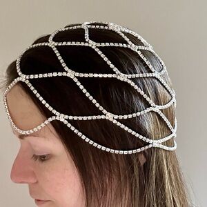 Rhinestone Crystal Chandelier Headpiece Scalloped Simple Elegant Bridal Art Deco